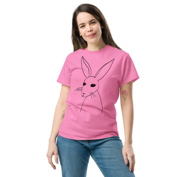 Minimalist Line Drawn Rabbit  - Classic Fit Unisex T-Shirt Black Print - Image 3