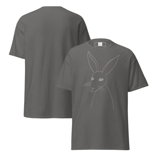 Minimalist Line Drawn Rabbit  - Classic Fit Unisex T-Shirt Grey Print - Image 15