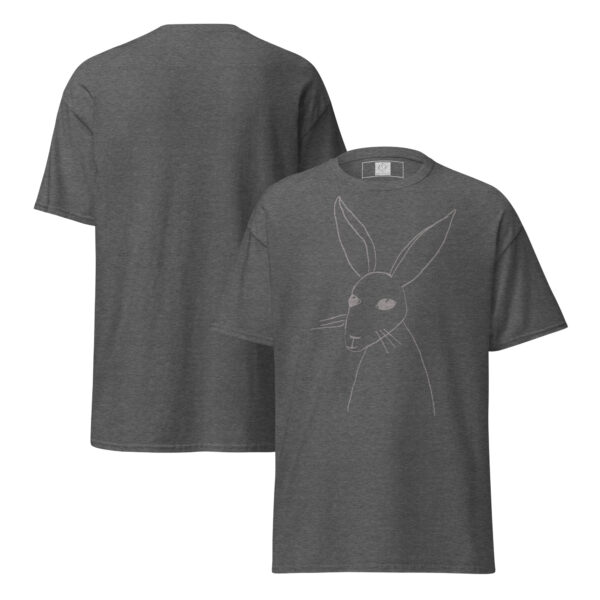 Minimalist Line Drawn Rabbit  - Classic Fit Unisex T-Shirt Grey Print - Image 12