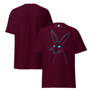 Minimalist Line Drawn Rabbit  - Classic Fit Unisex T-Shirt Turquoise Design