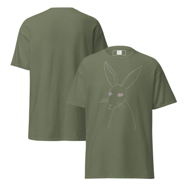 Minimalist Line Drawn Rabbit  - Classic Fit Unisex T-Shirt Grey Print - Image 16