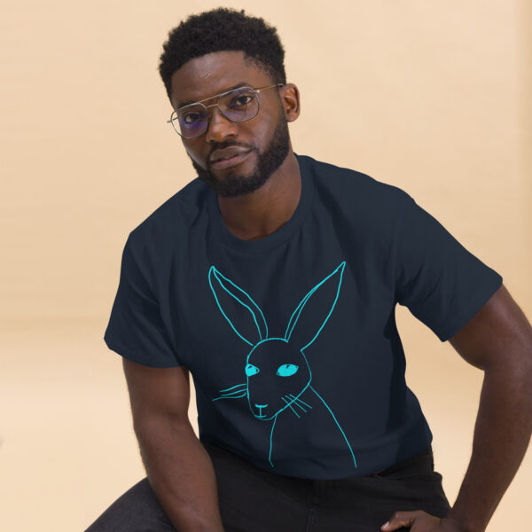 Minimalist Line Drawn Rabbit  - Classic Fit Unisex T-Shirt Turquoise Design - Image 4