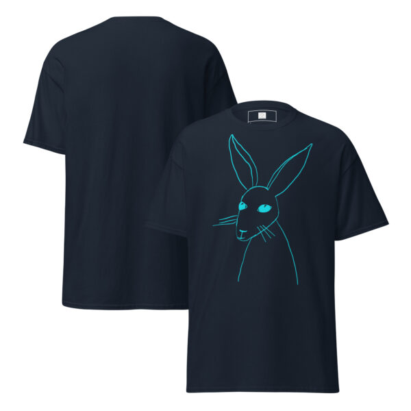 Minimalist Line Drawn Rabbit  - Classic Fit Unisex T-Shirt Turquoise Design - Image 6
