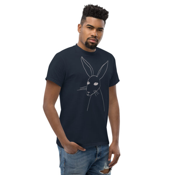 Minimalist Line Drawn Rabbit  - Classic Fit Unisex T-Shirt Grey Print - Image 3