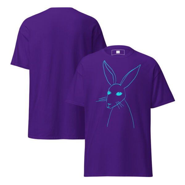 Minimalist Line Drawn Rabbit  - Classic Fit Unisex T-Shirt Turquoise Design - Image 7