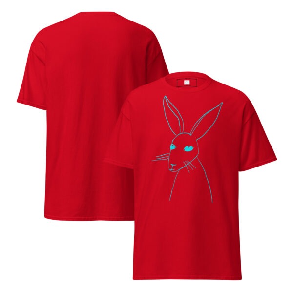 Minimalist Line Drawn Rabbit  - Classic Fit Unisex T-Shirt Turquoise Design - Image 8