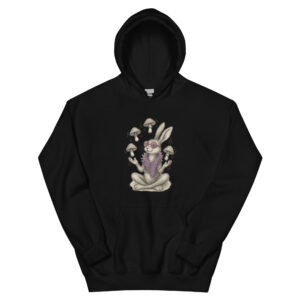 Mystic Mushroom Bunny Hoodie – Surreal Rabbit Guru Graphic Pullover Unisex Hoodie