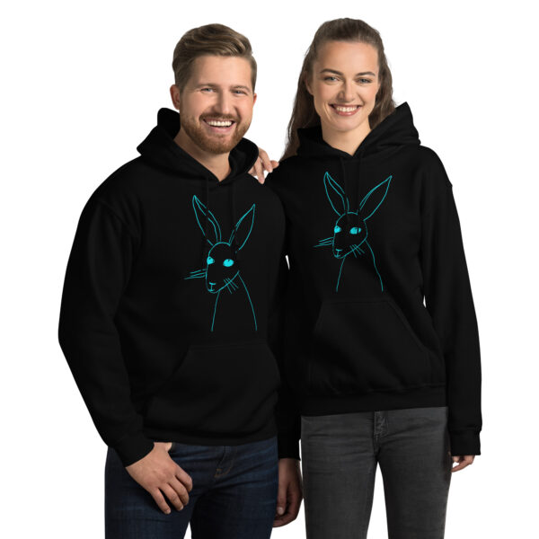 Minimalist Rabbit Line Art  Unisex Hoodie With Front Pouch Turquoise Print - Image 2