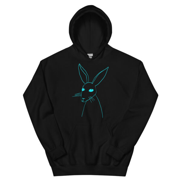Minimalist Rabbit Line Art  Unisex Hoodie With Front Pouch Turquoise Print - Image 3