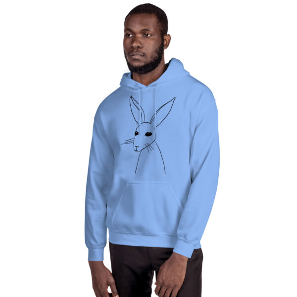 Minimalist Rabbit Line Art Unisex HoodieWith Front Pouch Black Design - Image 3