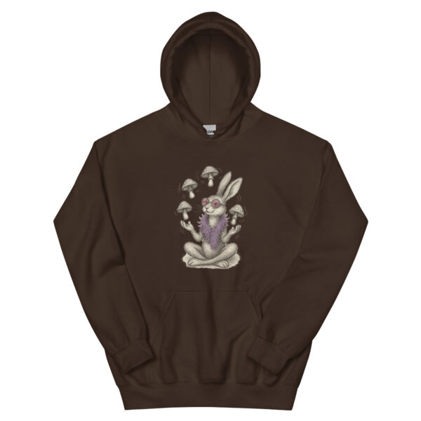 Mystic Mushroom Bunny Hoodie – Surreal Rabbit Guru Graphic Pullover Unisex Hoodie - Image 6