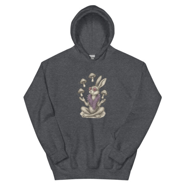 Mystic Mushroom Bunny Hoodie – Surreal Rabbit Guru Graphic Pullover Unisex Hoodie - Image 8
