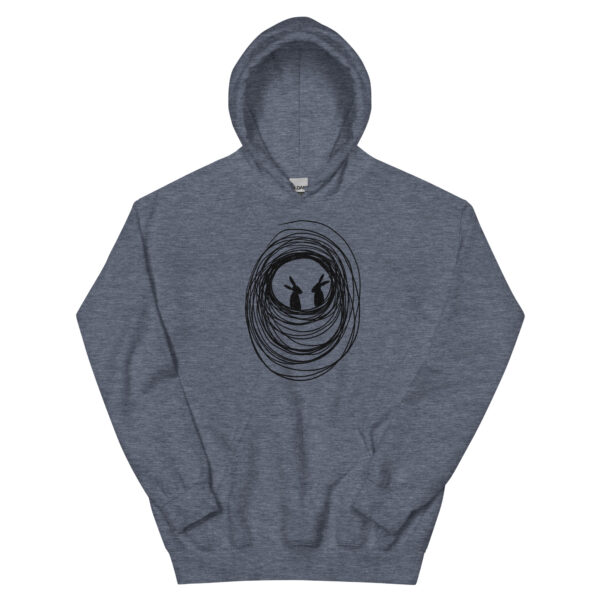 Into the Burrow Unisex Hoodie with Front Pouch Black Print - Image 7