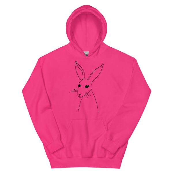 Minimalist Rabbit Line Art Unisex HoodieWith Front Pouch Black Design - Image 9
