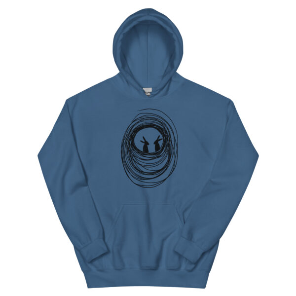Into the Burrow Unisex Hoodie with Front Pouch Black Print - Image 8