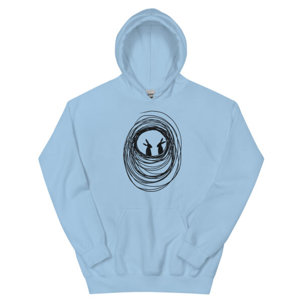 Into the Burrow Unisex Hoodie with Front Pouch Black Print - Image 5