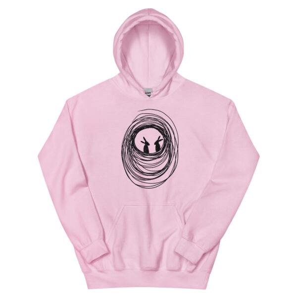 Into the Burrow Unisex Hoodie with Front Pouch Black Print - Image 3