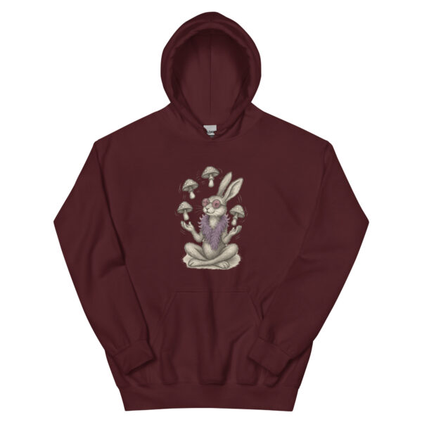 Mystic Mushroom Bunny Hoodie – Surreal Rabbit Guru Graphic Pullover Unisex Hoodie - Image 5