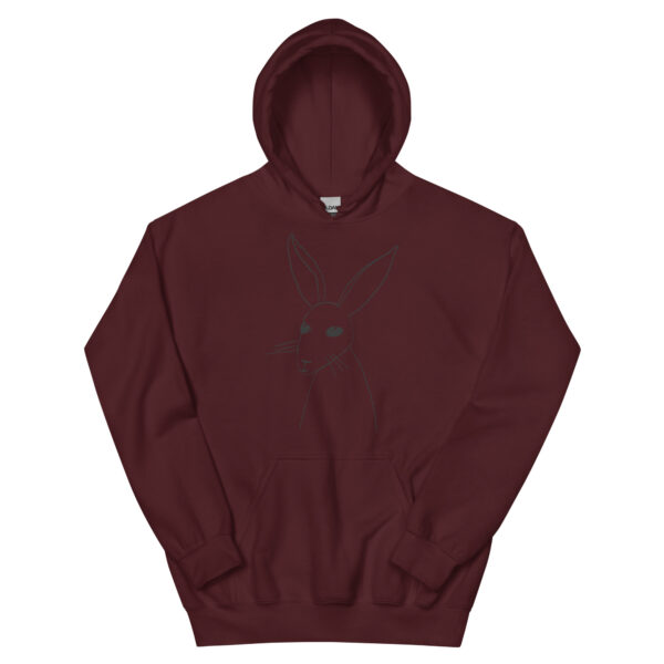 Minimalist Rabbit Line Art Unisex HoodieWith Front Pouch Black Design - Image 4