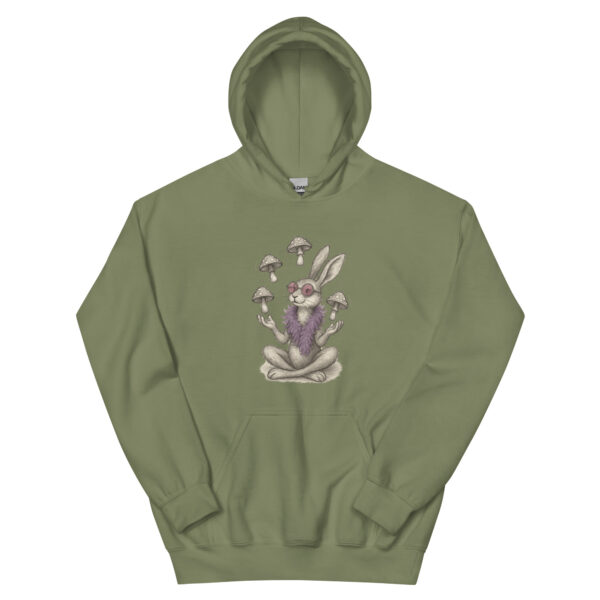 Mystic Mushroom Bunny Hoodie – Surreal Rabbit Guru Graphic Pullover Unisex Hoodie - Image 13