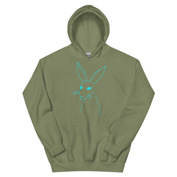Minimalist Rabbit Line Art  Unisex Hoodie With Front Pouch Turquoise Print - Image 15
