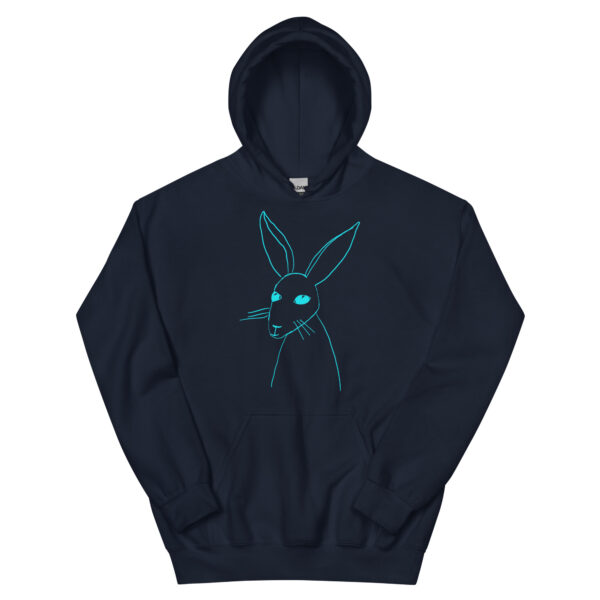 Minimalist Rabbit Line Art  Unisex Hoodie With Front Pouch Turquoise Print - Image 4