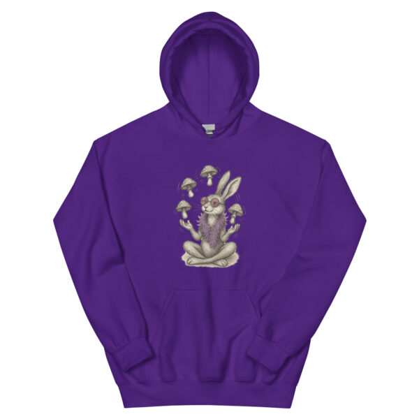 Mystic Mushroom Bunny Hoodie – Surreal Rabbit Guru Graphic Pullover Unisex Hoodie - Image 7