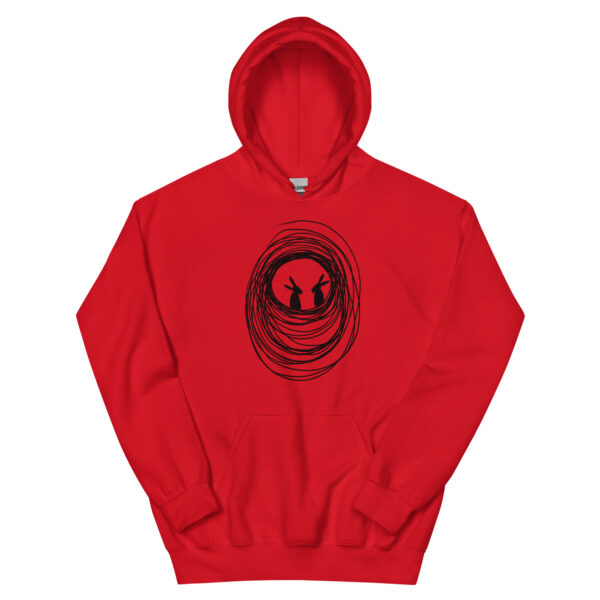 Into the Burrow Unisex Hoodie with Front Pouch Black Print - Image 11