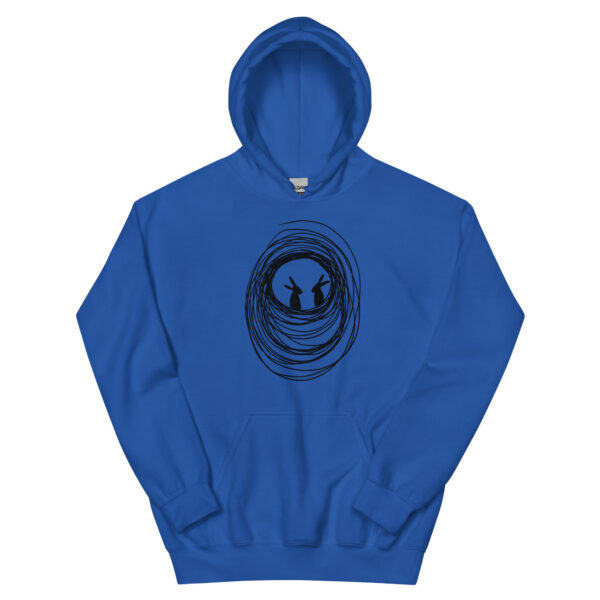Into the Burrow Unisex Hoodie with Front Pouch Black Print - Image 9