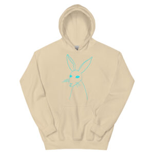 Minimalist Rabbit Line Art  Unisex Hoodie With Front Pouch Turquoise Print