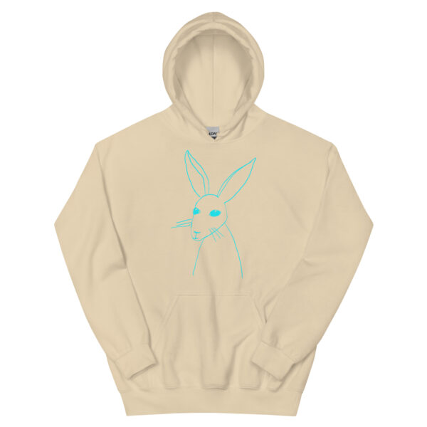 Minimalist Rabbit Line Art  Unisex Hoodie With Front Pouch Turquoise Print