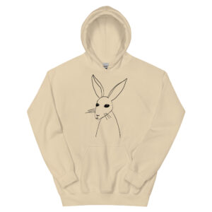 Minimalist Rabbit Line Art Unisex HoodieWith Front Pouch Black Design