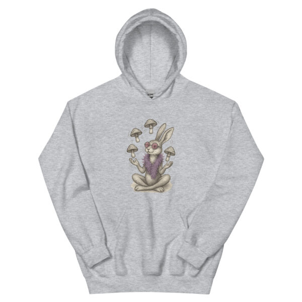 Mystic Mushroom Bunny Hoodie – Surreal Rabbit Guru Graphic Pullover Unisex Hoodie - Image 14