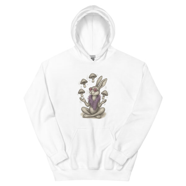 Mystic Mushroom Bunny Hoodie – Surreal Rabbit Guru Graphic Pullover Unisex Hoodie - Image 18
