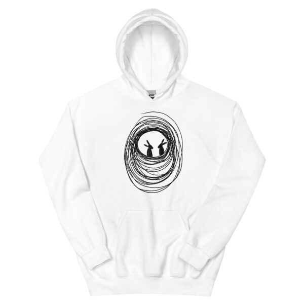 Into the Burrow Unisex Hoodie with Front Pouch Black Print - Image 2