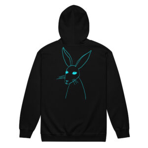 Minimalist Rabbit Line Art Unisex Zip Up Hoodie Turquoise Print
