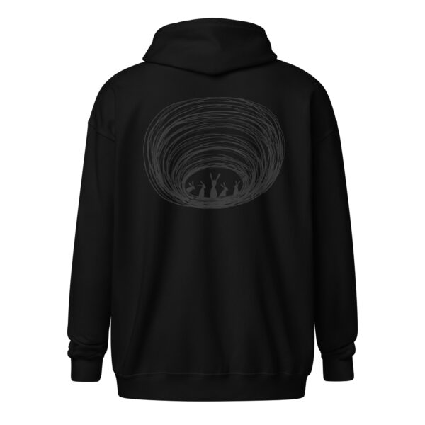 Burrow Buddies Zip-Up Unisex Hoodie Black Print - Image 8