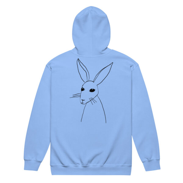 Minimalist Line Drawn Rabbit - Unisex Zip Up Hoodie Black Design - Image 7