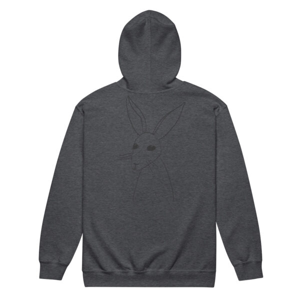Minimalist Line Drawn Rabbit - Unisex Zip Up Hoodie Black Design - Image 5