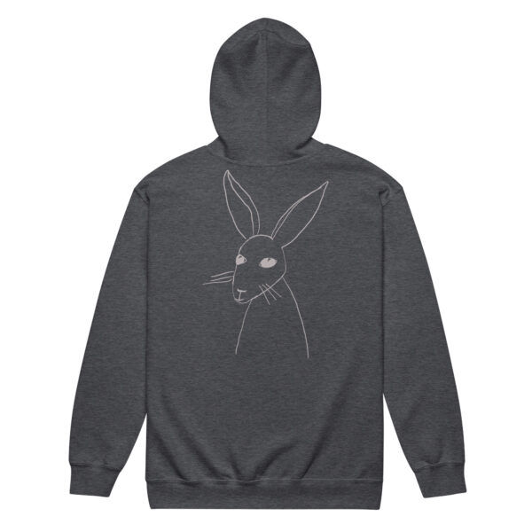 Minimalist Rabbit Line Art Unisex Zip Up Hoodie Grey Design - Image 5