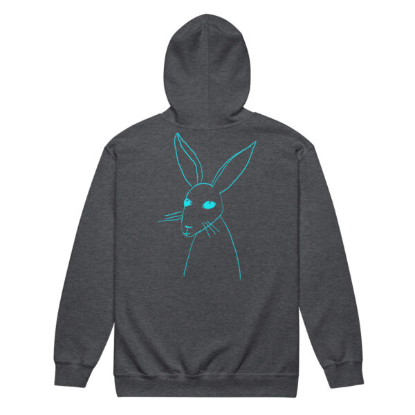 Minimalist Rabbit Line Art Unisex Zip Up Hoodie Turquoise Print - Image 5