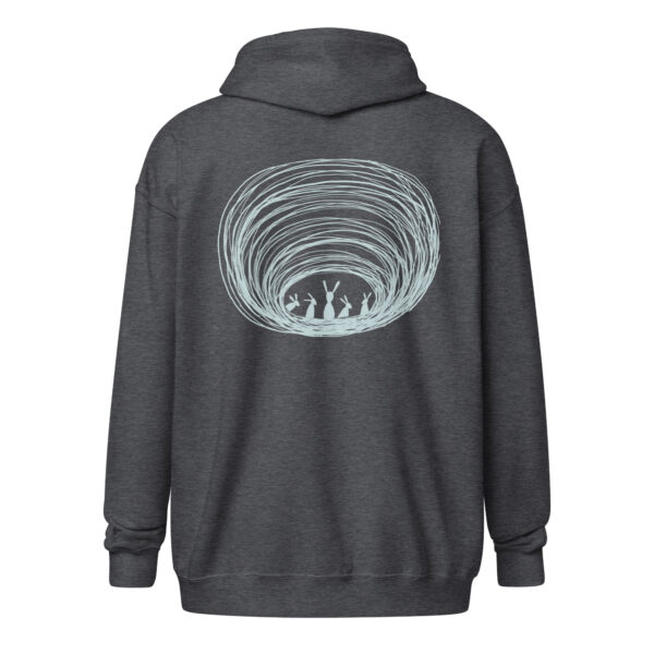 Burrow Buddies Unisex Zip-Up Hoodie – Snuggle Into Style Grey Print - Image 6