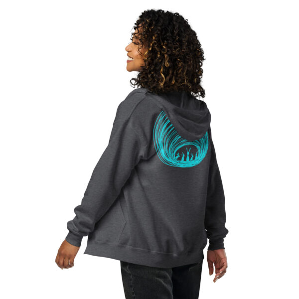 Burrow Buddies Unisex Zip-Up Hoodie – Snuggle Into Style Turquoise Print - Image 3