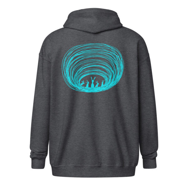 Burrow Buddies Unisex Zip-Up Hoodie – Snuggle Into Style Turquoise Print - Image 5