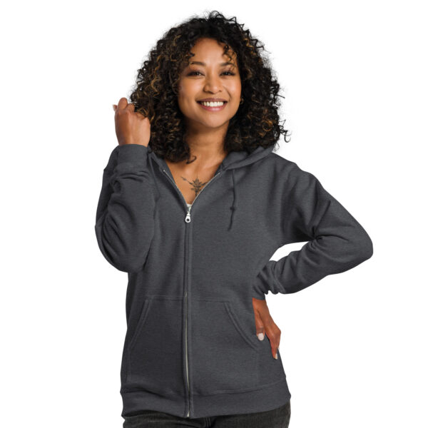 Minimalist Line Drawn Rabbit - Unisex Zip Up Hoodie Black Design - Image 2