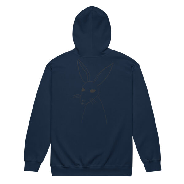 Minimalist Line Drawn Rabbit - Unisex Zip Up Hoodie Black Design - Image 4