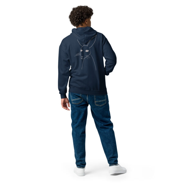 Minimalist Rabbit Line Art Unisex Zip Up Hoodie Grey Design - Image 3
