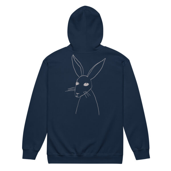 Minimalist Rabbit Line Art Unisex Zip Up Hoodie Grey Design - Image 4