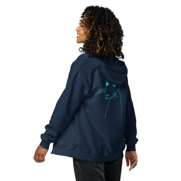 Minimalist Rabbit Line Art Unisex Zip Up Hoodie Turquoise Print - Image 3