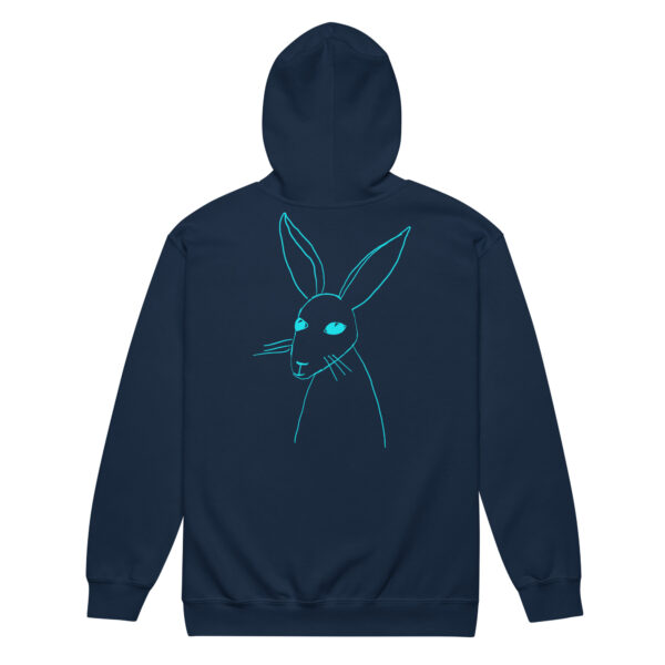 Minimalist Rabbit Line Art Unisex Zip Up Hoodie Turquoise Print - Image 4